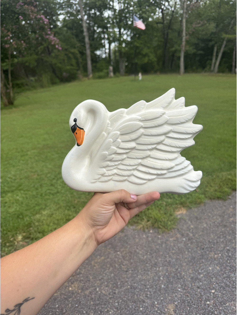 Vintage Handmade White Plaster Swan Figurine Wall Decor